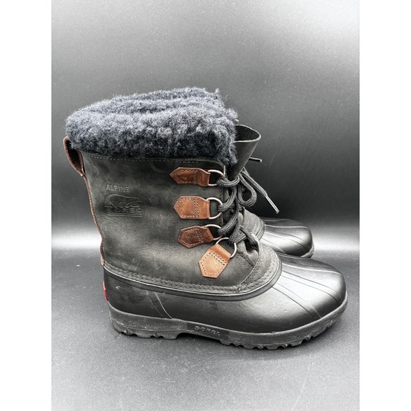 Sorel Alpine‎ Mens 8 Black Leather Waterproof Snow Winter Duck Boots Made Canada main image 6